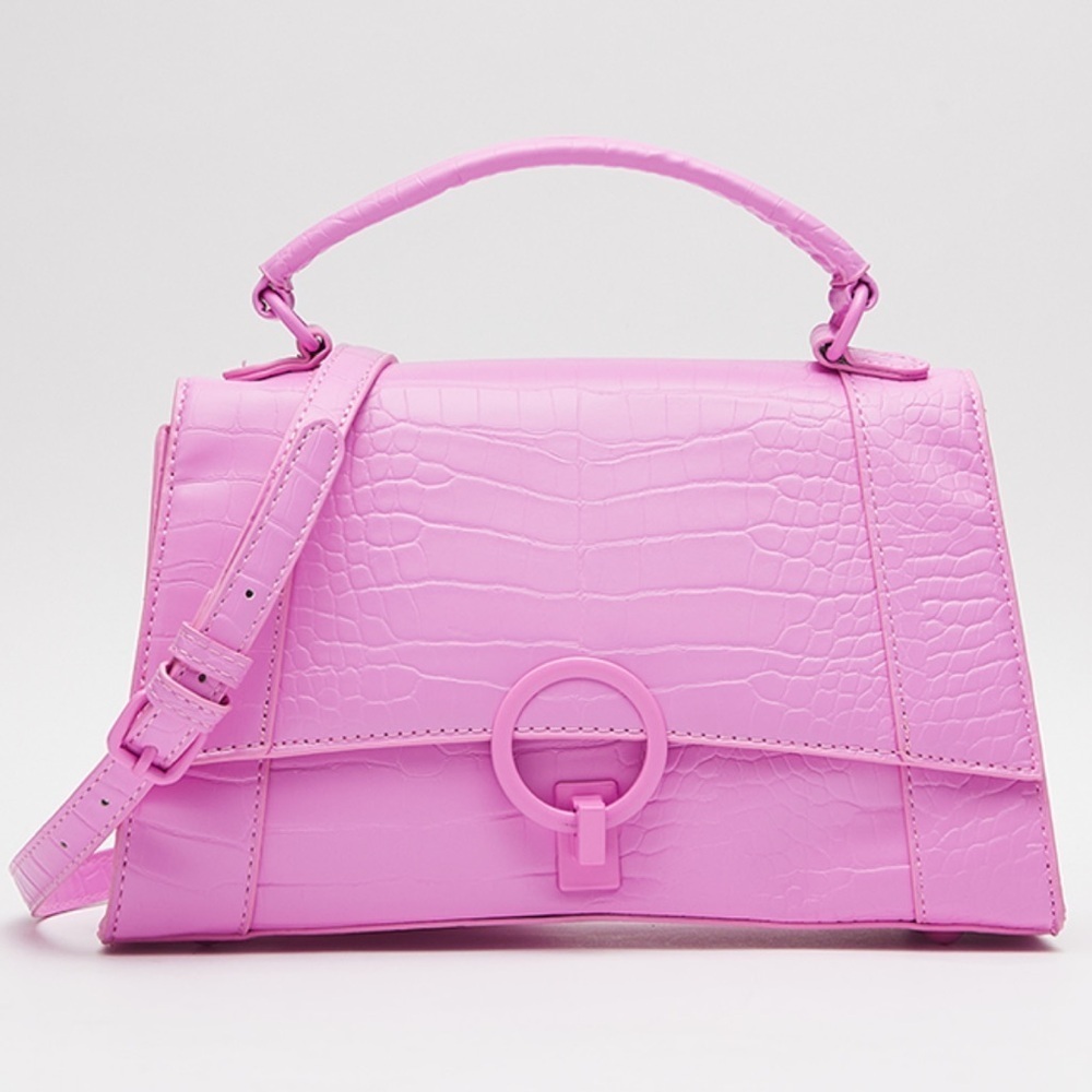 Call It Spring Pink Textured Top Handle Bag with Long Strap Barbie